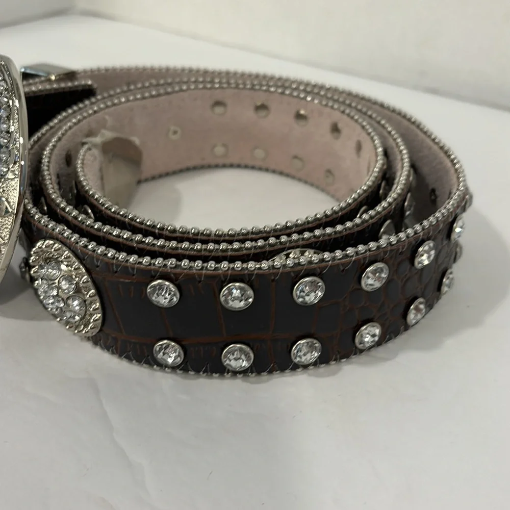 American Endurance Brown Leather XXL Belt with Rhinestones & Silver NWT